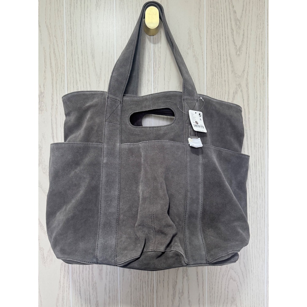 Free People Suede Caravan Large Tote Bag Carbon Charcoal Gray NWT - Picture 2 of 9